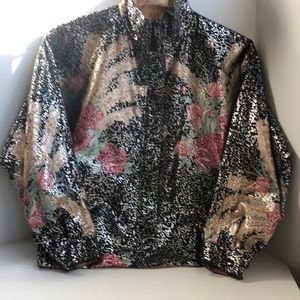 Vintage Heavyweight metallic satin reversible zip front bomber jacket large